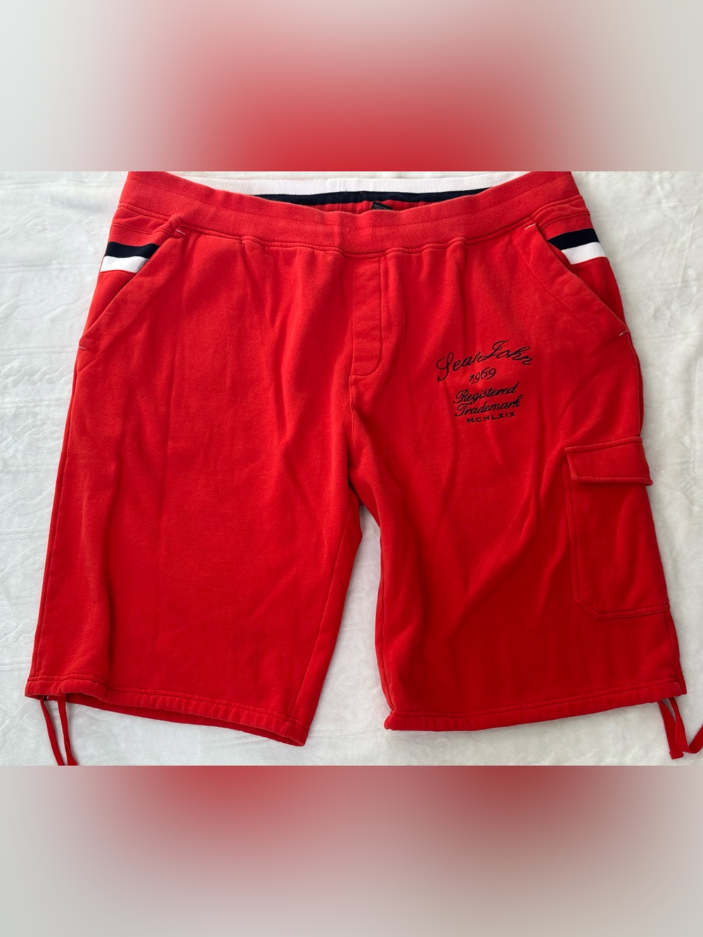 Sean John Red Athletic Cargo Shorts with Black & White Trim